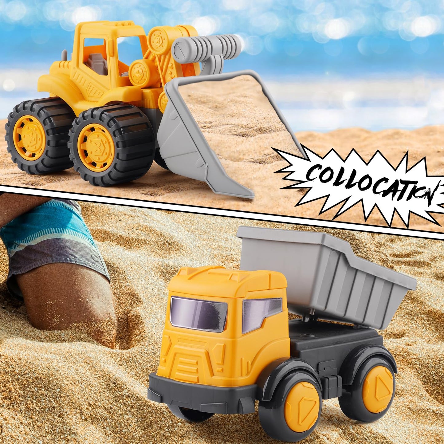 IOKUKI Long Shovel Sand Beach Toys with Big Excavator Toy, Dump Truck Toy, Construction Toys, Sand Castle Toys for Beach, Beach Rakes, Molds, Mesh Beach Bag for Kids, Toddlers, Boys & Girls (31 PCS)