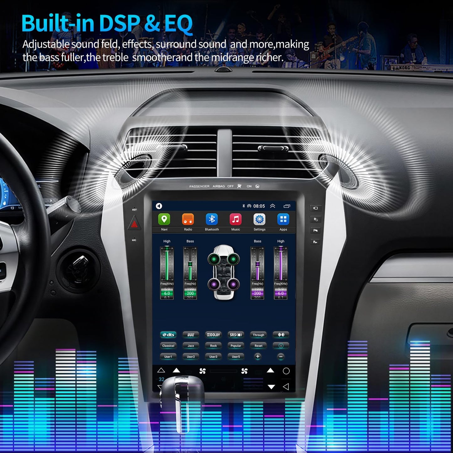 8Core 4+64G Car Radio for Ford Explorer 2011-2019 Radio Upgrade with 12.1 inch Tesla Style Screen Support Wireless Carplay Android auto Keep OEM Camera 4G GPS Navigation SWC