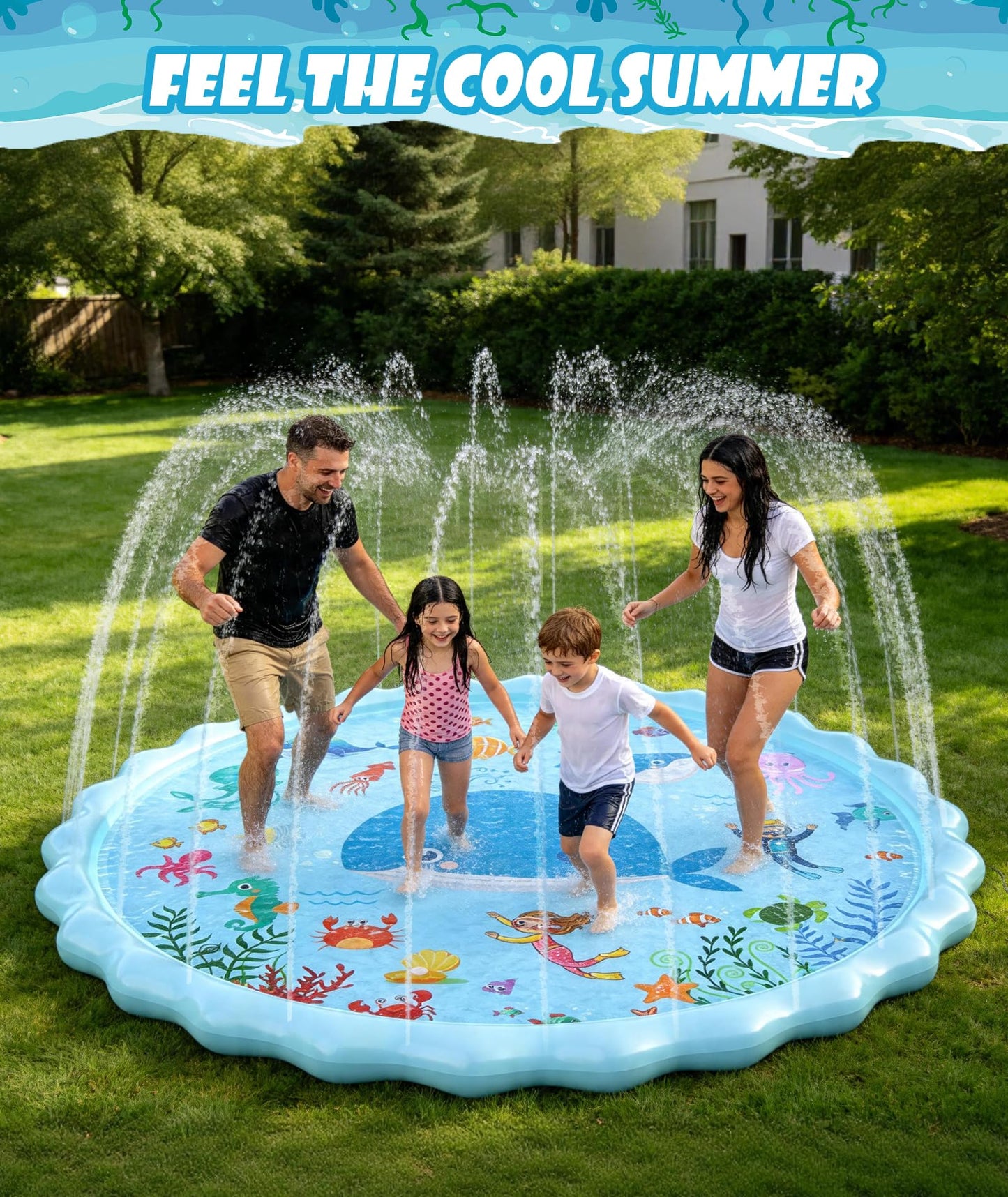 EPN Splash Pad, Extra Large Sprinkler Play Mat Fun for Kids, Thicker Summer Outdoor Water Toys Toddler Pool for 3-12 Years Old Children Boys & Girls (102.3")