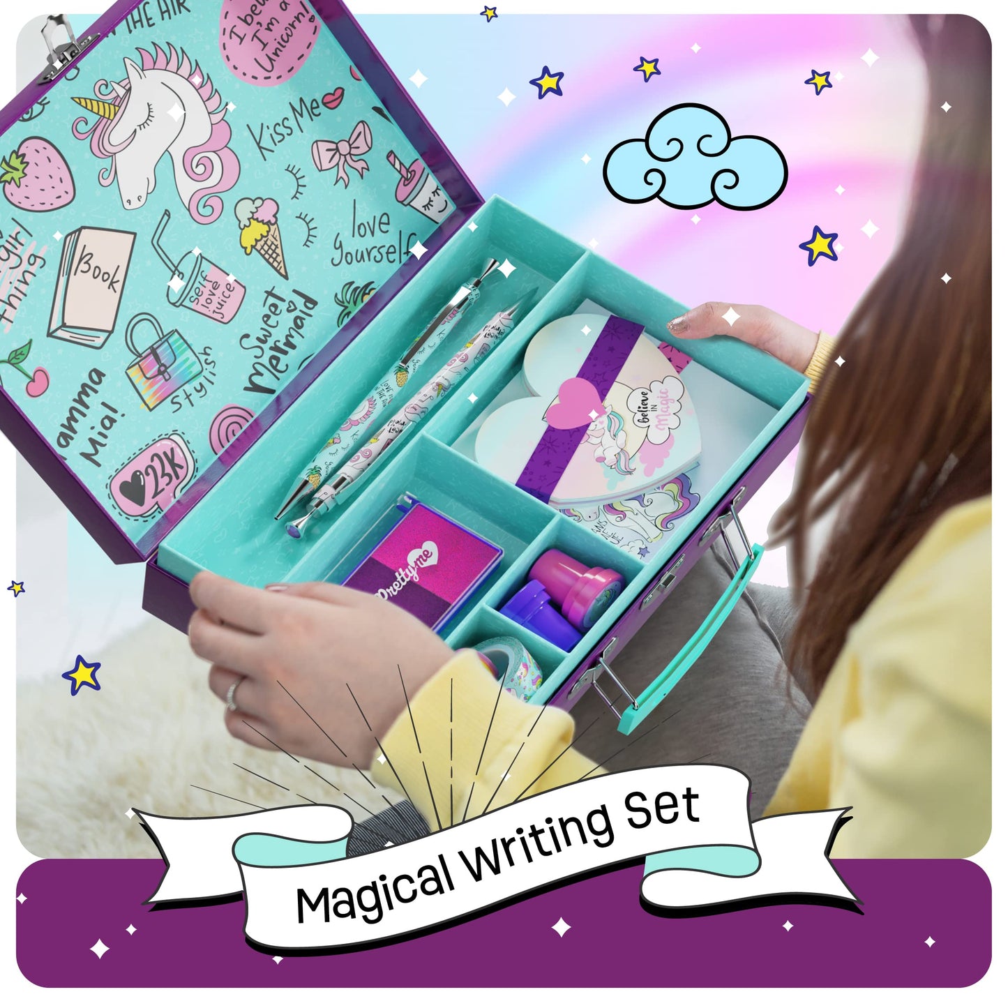 Pretty Me Unicorn Stationery Set for Kids - Birthday Gifts for Girls Ages 6, 7, 8, 9, 10 to 12 Year Old Age - Stationary Letter Writing Art Kit - Best Girl Birthday Gift - Preteen Craft Toys, Presents