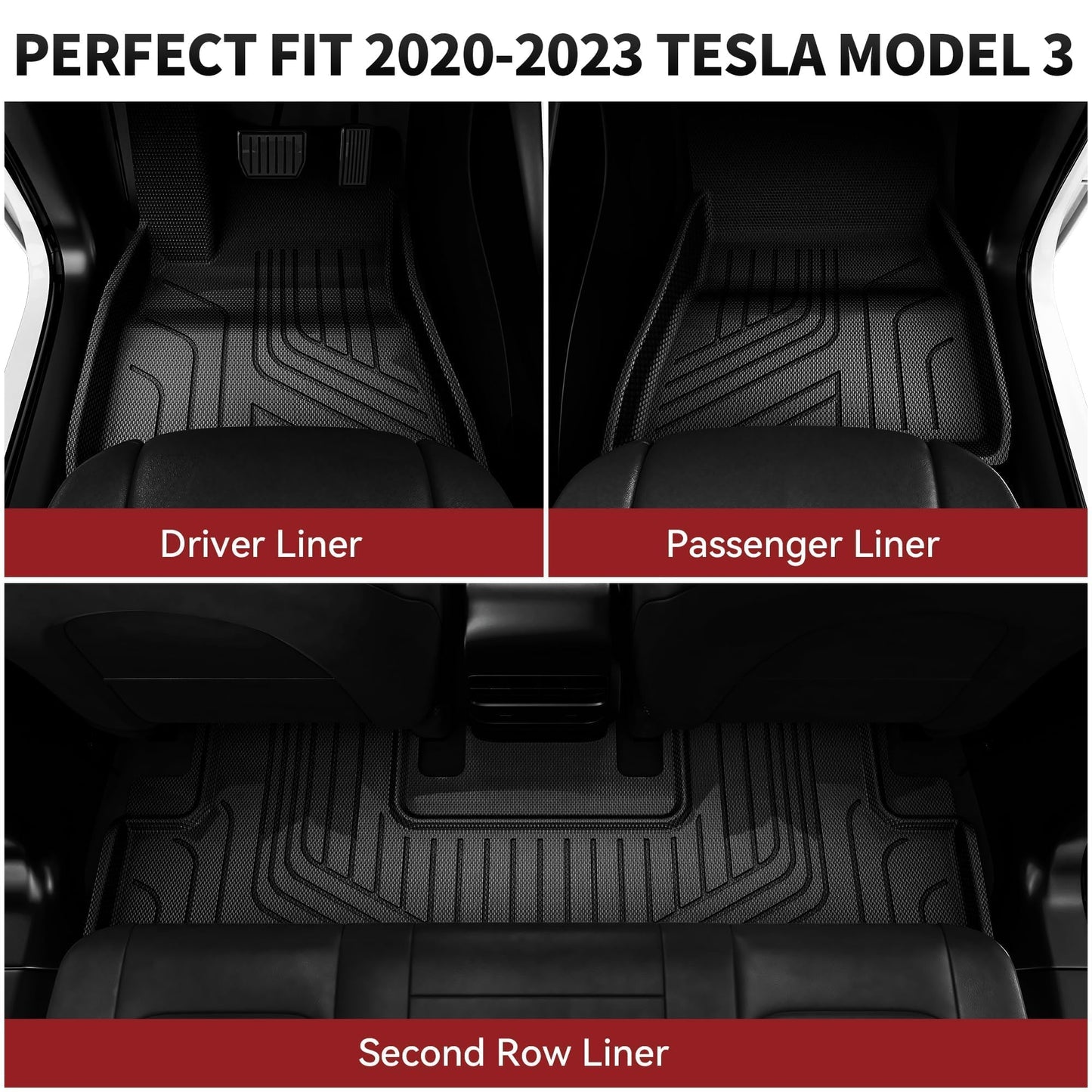 YITAMOTOR Tesla Model 3 Floor Mats Full Set Custom Fit 2020-2023 All-Weather Cargo Liners Rear Cargo Tray Trunk Floor Mat Interior Accessories, Black