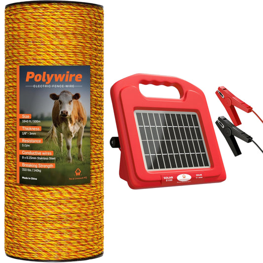 Pet & Livestock HQ - 1640ft Electric Polywire Fence with 5 Mile Charger - 2 Product Bundle