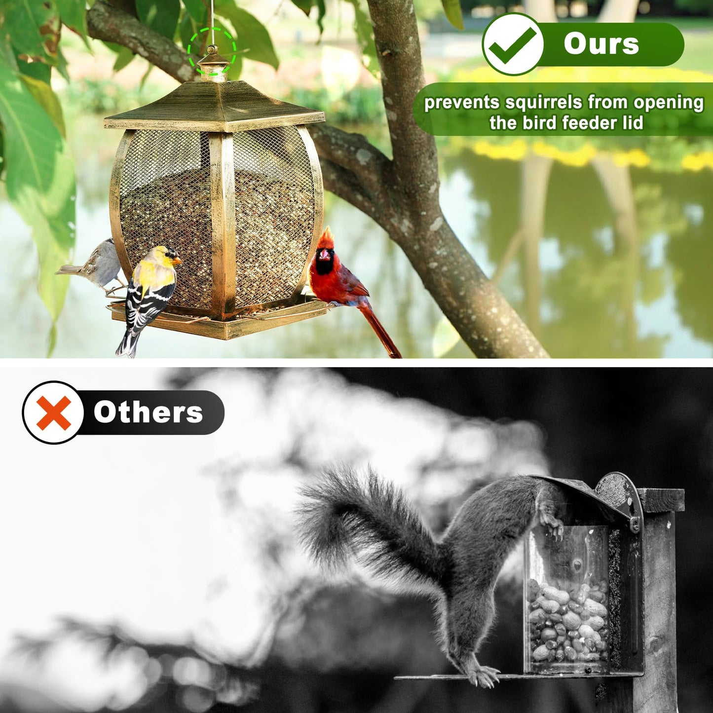 Bird Feeder, Heavy Duty Metal Wild Bird Feeders for Outdoors Hanging, 9 Lbs Extra Large Bird Feeder for Garden Yard Outside Backyard, Retro Lantern Shape