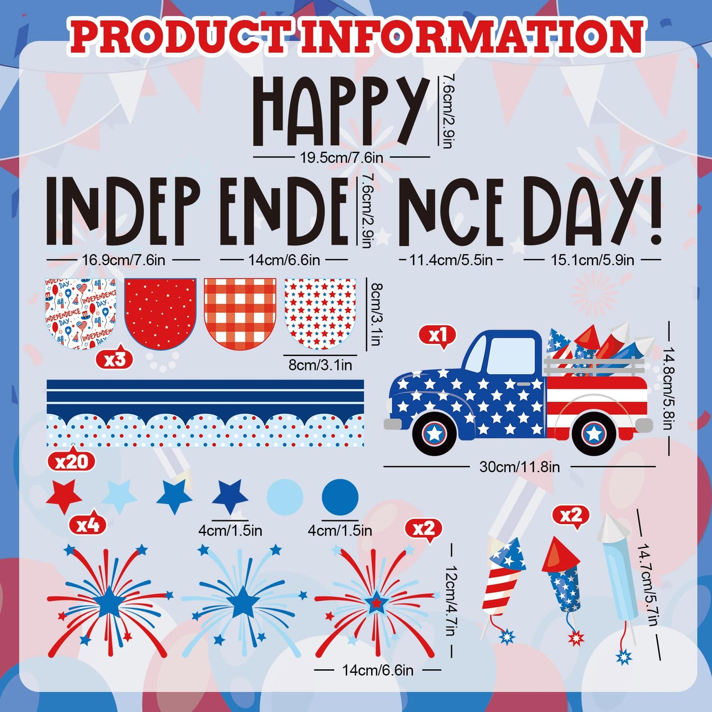 JarThenaAMCS 74Pcs Happy Independence Day Bulletin Board Kit Patriotic Red Blue Star Paper Cutouts with 100Pcs Glue Points 4th of July DIY Craft Art Decor for 250th Anniversary School Home Party
