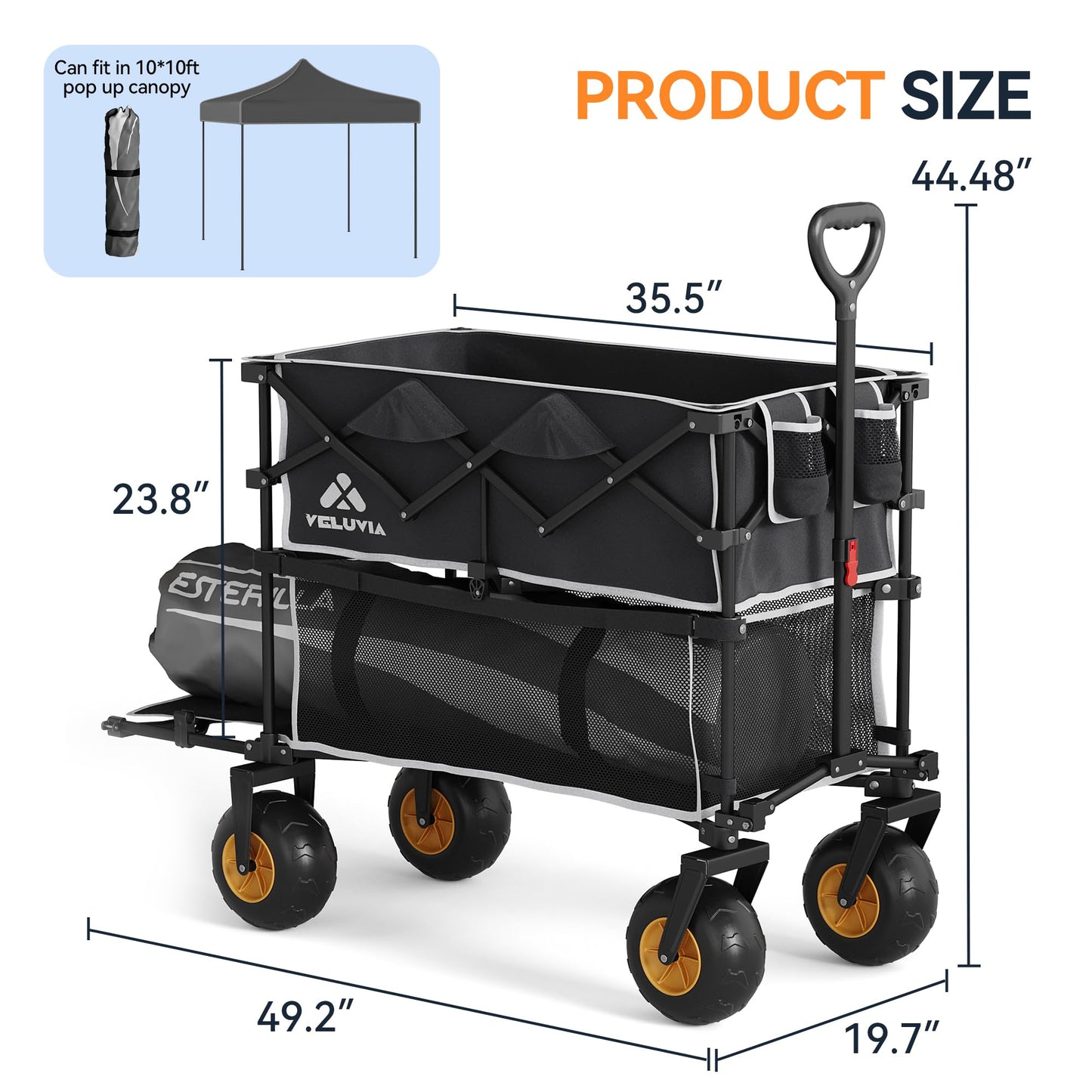 VELUVIA Double Decker Beach Wagon - 500LBS Heavy Duty Beach Cart with 9" Big Balloon Wheels for Sand, All Terrain Sports Wagon Foldable for Family Camping, Fishing, Garden, Outdoor Use, Black