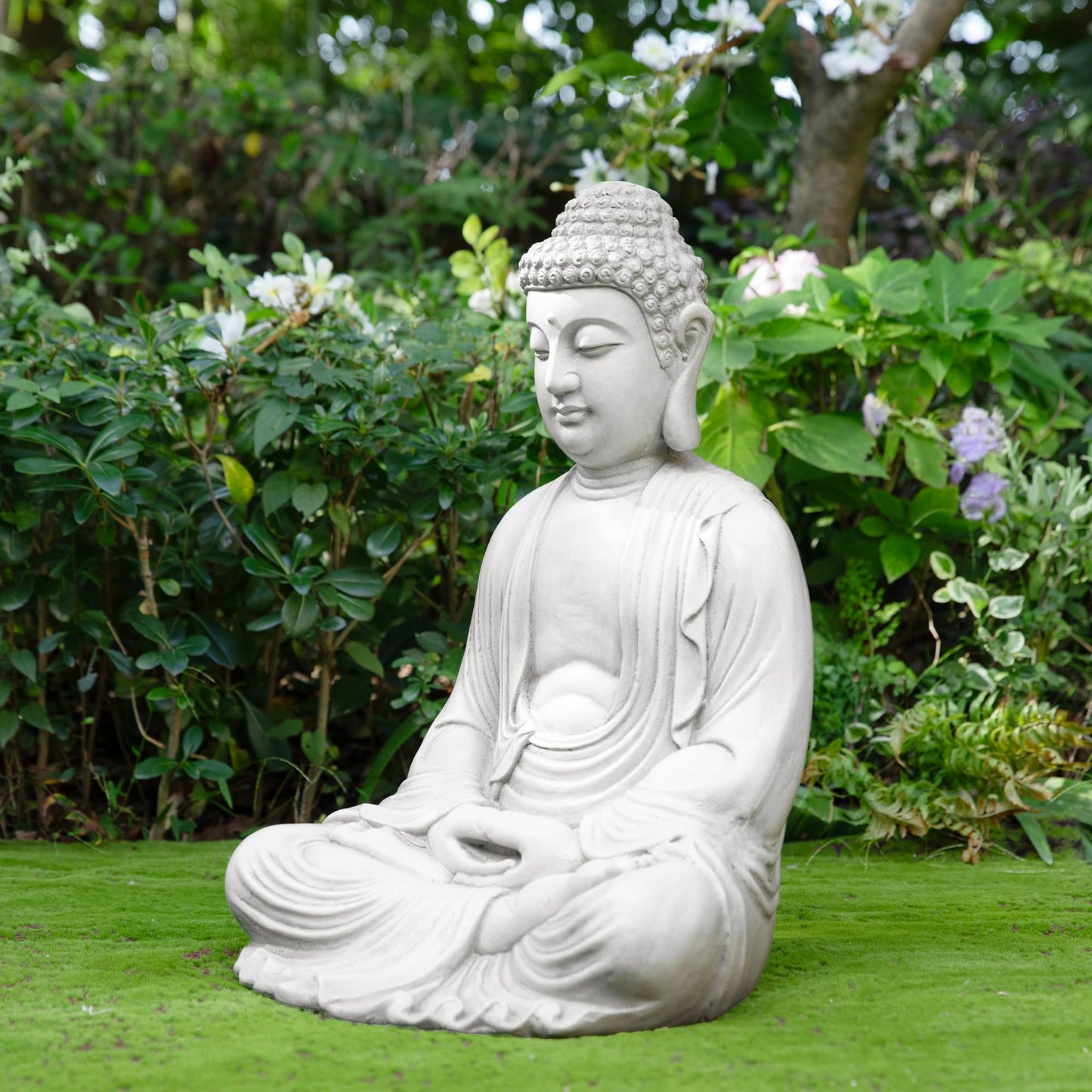 Glitzhome 22.75-inch Zen Meditation Buddha Garden Statue, Black Large Indoor and Outdoor Sculpture, Hand-Finished MGO & Fiberglass Decor for Home Patio Yard
