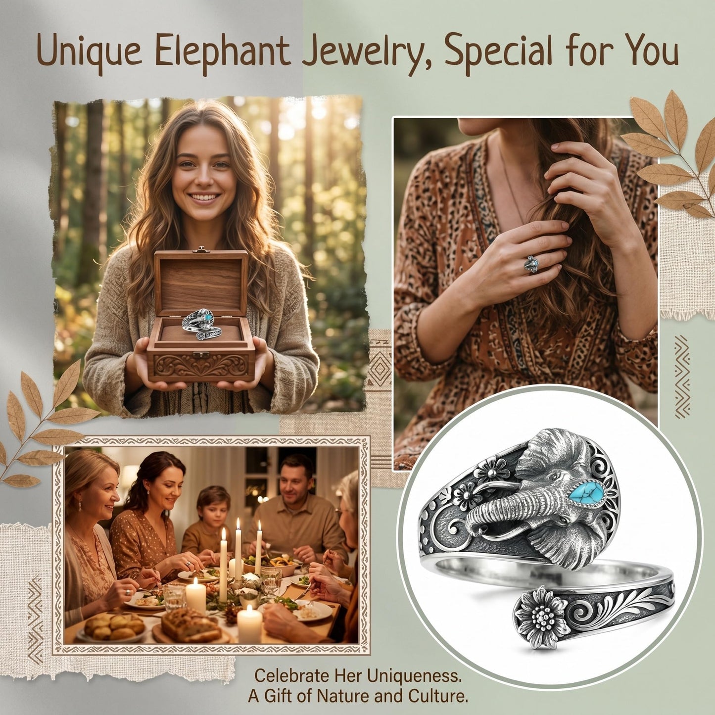Midari Western Elephant Spoon Rings for Women 925 Sterling Silver Adjustable Elephant Turquoise Rings Boho Style Open Spoon Thumb Rings Elephant Jewelry for Women Men