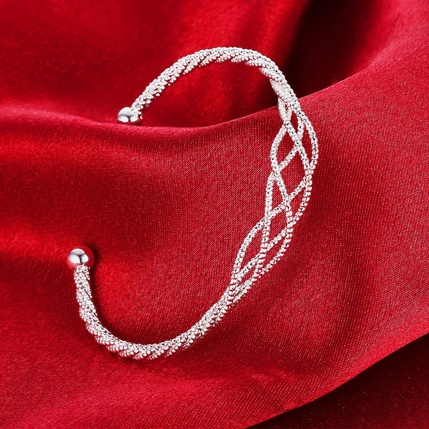 Solid 925 Sterling Silver Bracelet for Women Dainty Open Cuff Bangle Bracelets Trendy Crossover Twisted Bracelet Handmade Adjustable Bracelet Fashion Women Jewelry for Women Teens Birthday Holiday