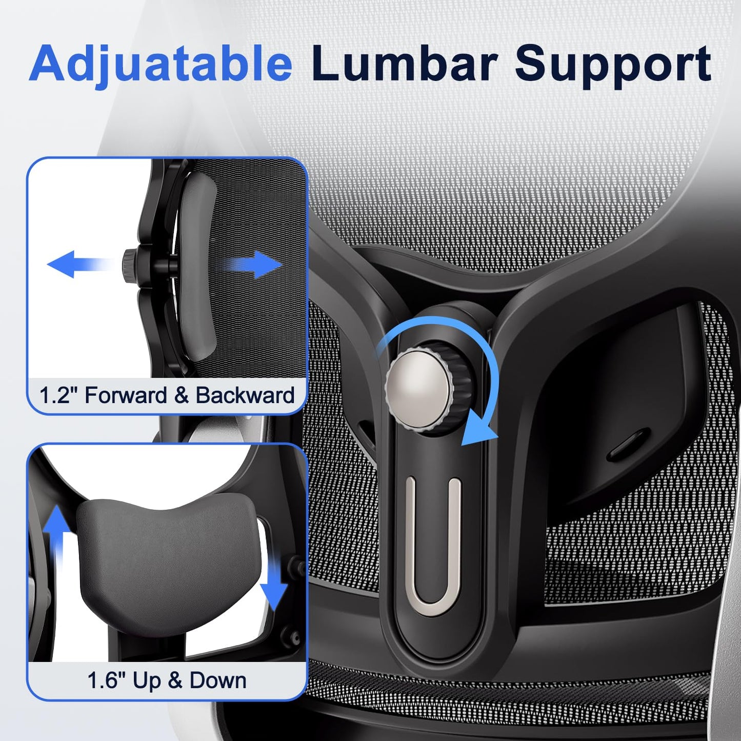 marrap Ergonomic Office Chair, Mesh Seat Cushion with 3D Armrests and 3D Headrest, Adjustable Lumbar Support with 90-120° Rocking Function, SGS Class 4 Gas Clylinder, Black
