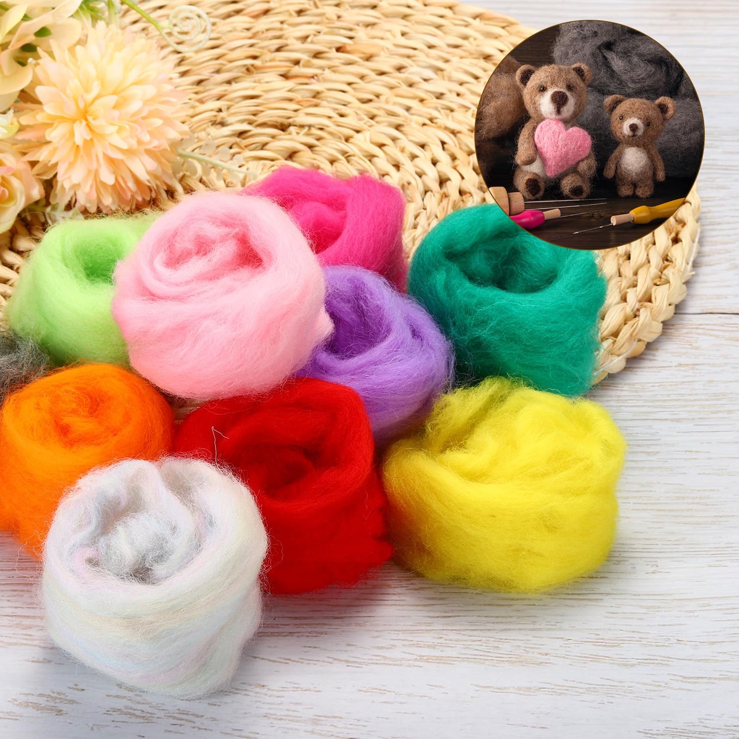 uxcell 72Pcs 24 Colors Needle Felting Wool - Nature Fibre Wool Yarn Roving Needle Felting Hand for Wool Felting Yarn Supplies DIY Craft Materials (3g/Pack, 3Pack/Color)