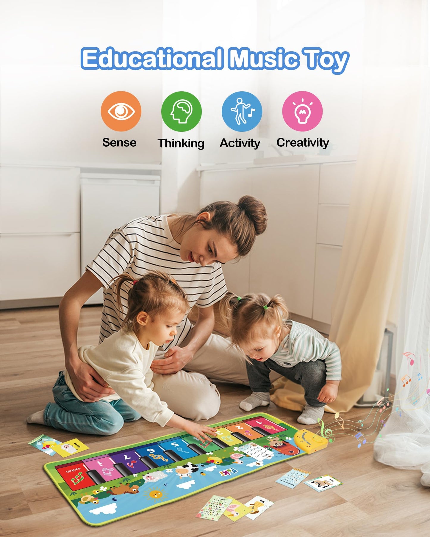 FOKI Floor Piano Mat for Toddlers, Sensory Educational Dancing Musical Keyboard Carpet Toy, Animal Sounds Touch Playmat Blanket, for 1 to 5 Years Old Boy and Girl