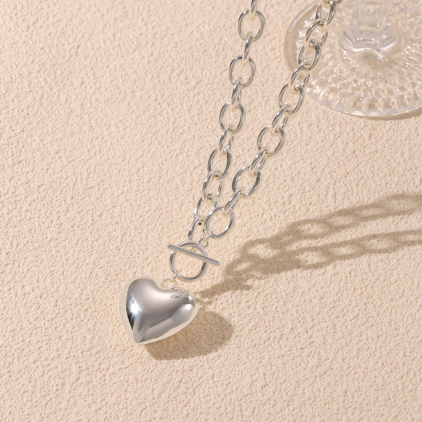 Freekiss Toggle Necklaces for Women with Heart: Chunky 925 Sterling Silver Choker Lover Pendant Necklace for Women Trendy Dainty Hypoallergenic Paperclip Necklace Womens Jewelry Gifts
