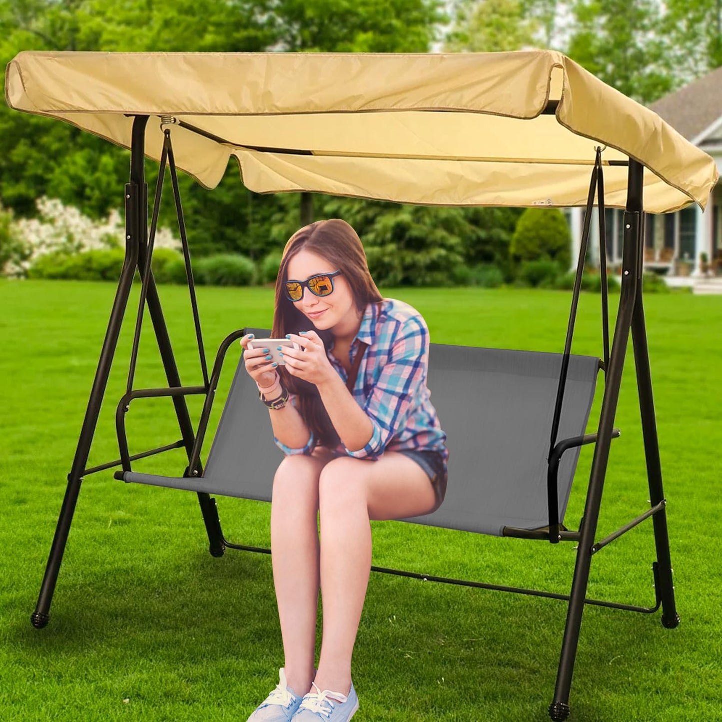 Porch Patio Swing Seat Cover Replacement,600D Thickened Oxford Waterproof Swing Replacement,Cushion Protection,Outdoors Covers Seater for Bench,Seats Swings 3-Seat Garden (Gray, 58.2x19.7x19.7 inch)