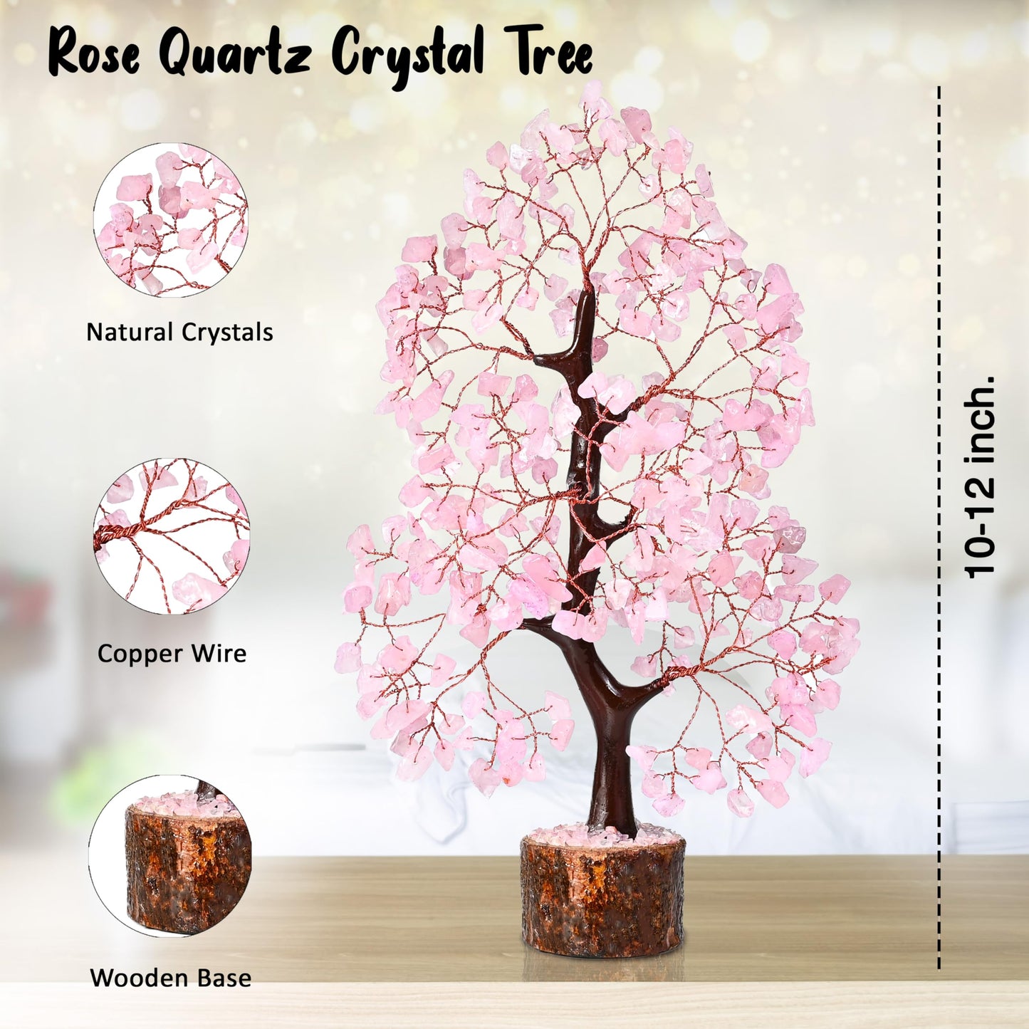 Crocon® Rose Quartz Crystals Tree, Birthday Gifts for Women & Men, Pink House Decor for Shelf, Healing Crystals Spiritual Gift, House Warming Gift New Home, Birthday Gifts - Mom, Sister & Girlfriend