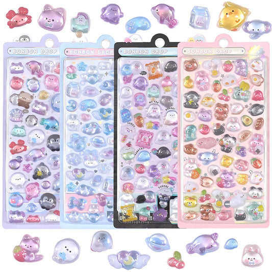 3D Puffy Stickers 200+ Cute Cartoon Resin Decorative Stickers for Phone Case Notebook Scrapbooking Planner Journals Laptop Decoration Reusable Mini Puffy Stickers 4Pcs