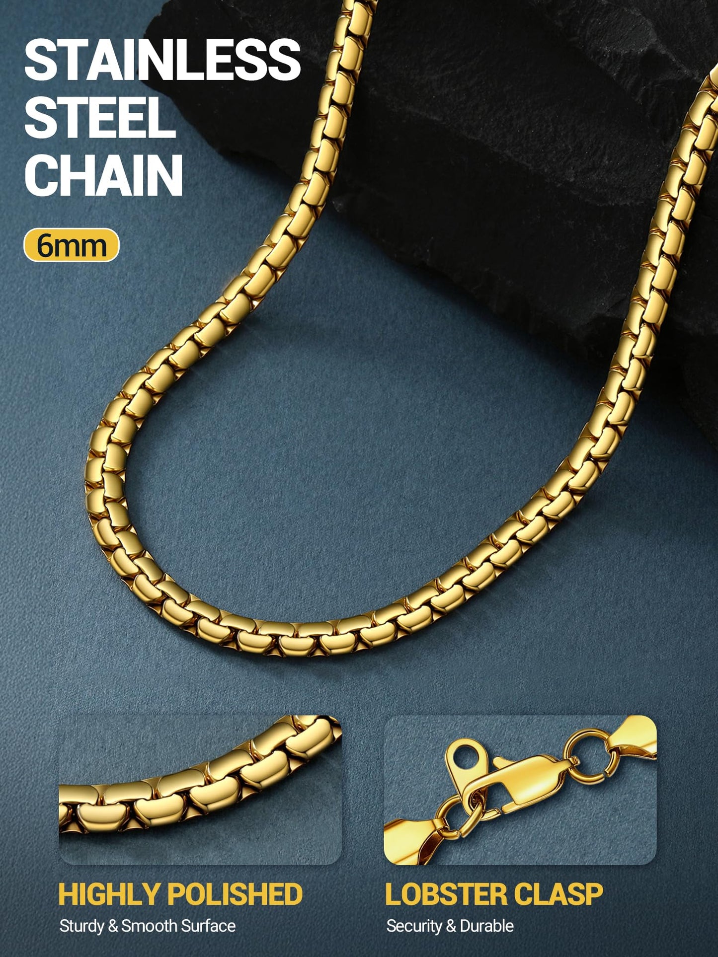 PROSTEEL Mens Stainless Steel Necklace Chunky Chain Necklace Long Necklace