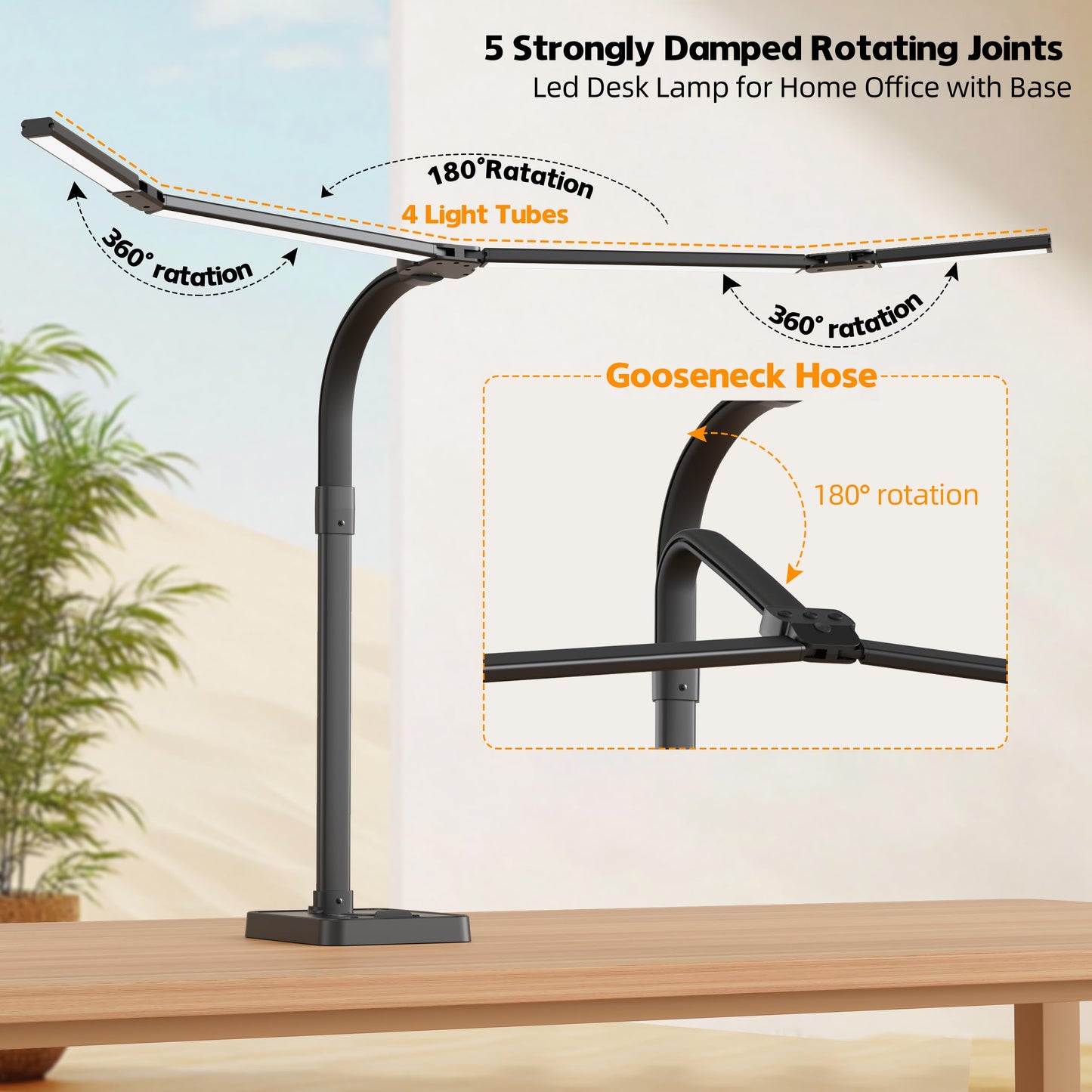 CJJFACA desk lamp for home office，Architect Led Desk Lamp with 25 Lighting Modes Adjustable Flexible Gooseneck, 24W Ultra Bright Task Lamp with Atmosphere Lighting（Black Desktop)