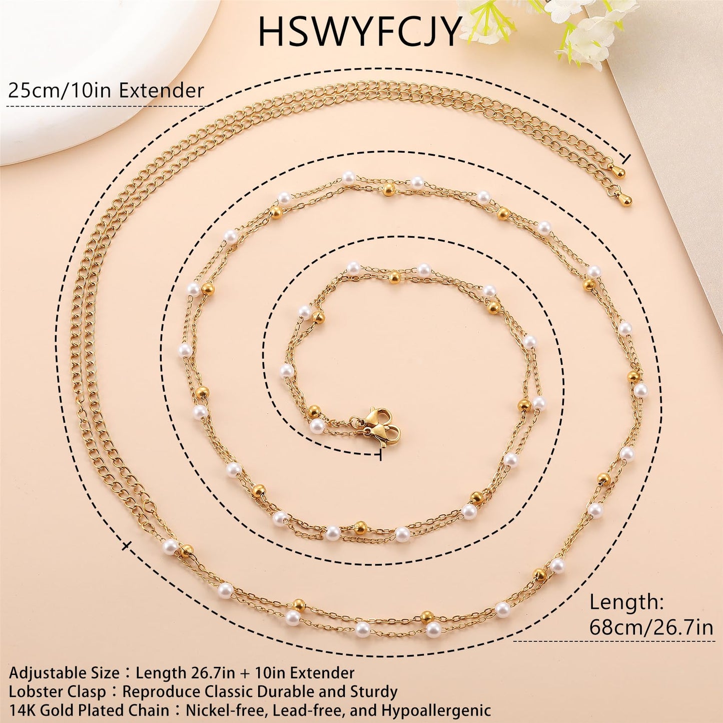 HSWYFCJY 1PCS/2PCS Gold Waist Chain for Women - Adjustable Belly Chain Jewelry Accessories for Sexy Bikini, Waterproof Layered Summer Body Belt Chains for Beach, Party, 26.7"+9.8" Extender