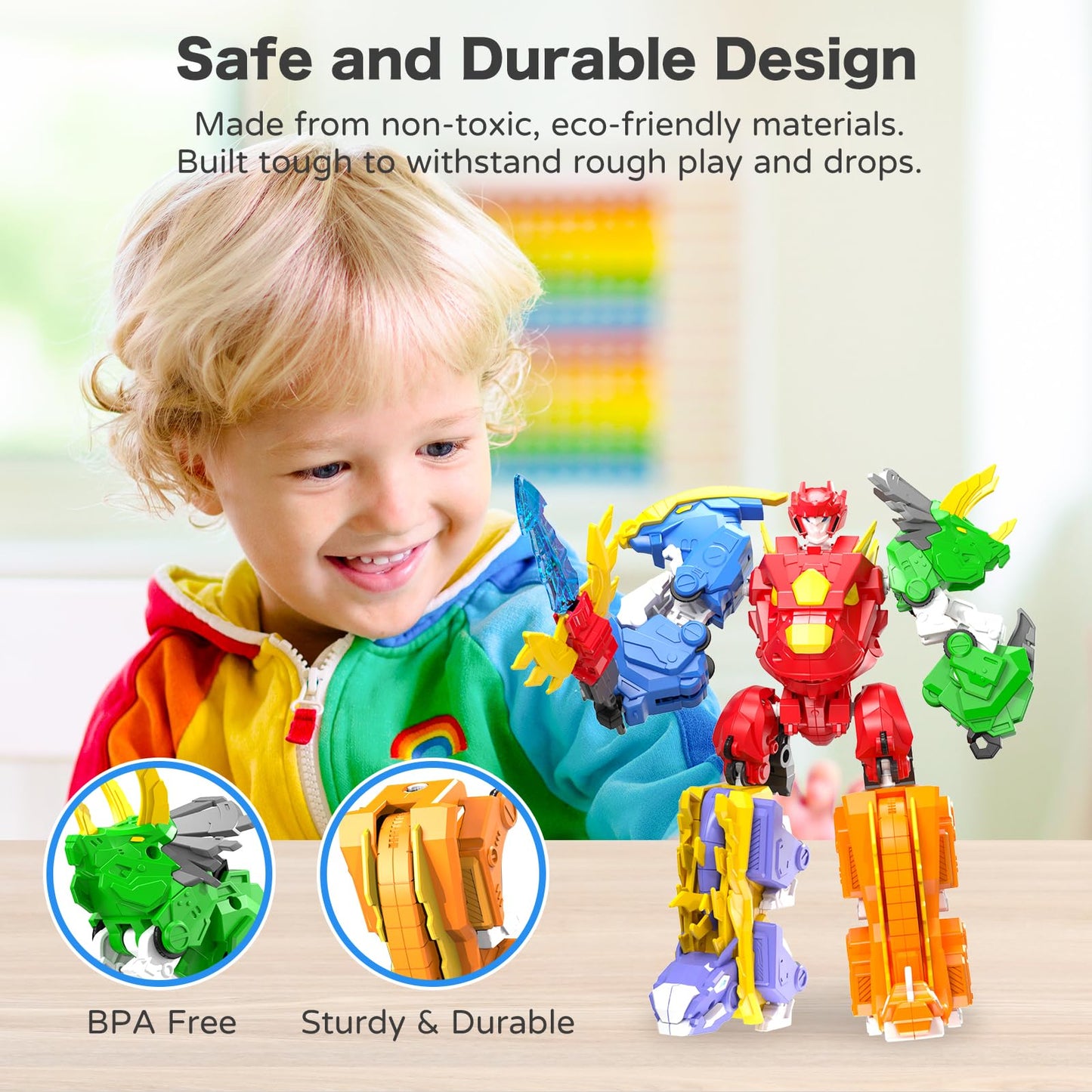 RISUNTOY 5-in-1 Transforming Dinosaur Robot Toys, STEM Building Kit with Triceratops Action Figures, Safe Set for Kids Boys Girls Age 3+ Boys & Girls, Birthday for Toddlers