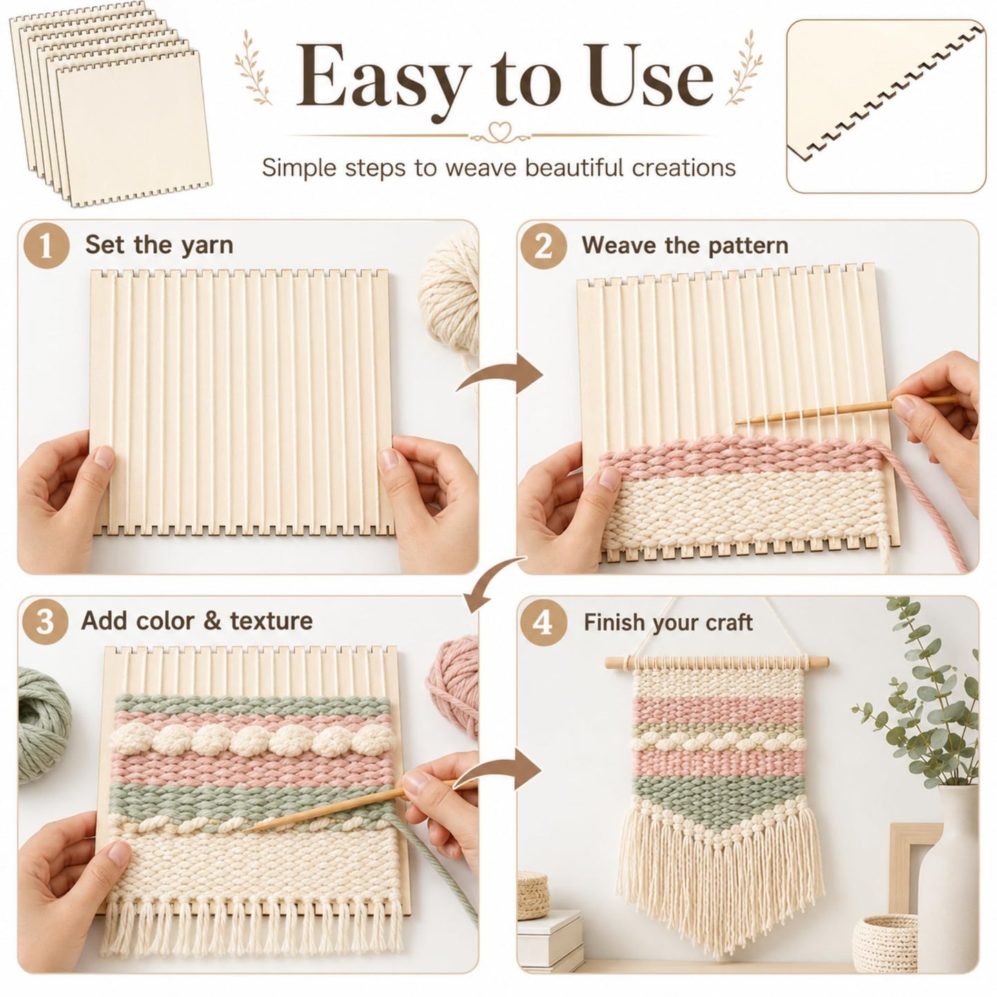 Minatee 18 Pcs Beginners Wooden Loom Notched Weaving Loom Basket Weaving Tools for Kids Adult Art Craft Activity Jewelry Motor Skills Crochet Knitting Sewing Teaching Educational, 6 x 9 in