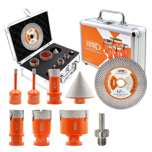BGTEC Diamond Hole Saw Kit - 9PCS 6/6/20/25/35/50mm Drill Bits + 50mm Chamfering Bit + Adaptor + 115mm Tile Blade for Porcelain Tile Ceramic Granite Marble Stoneware