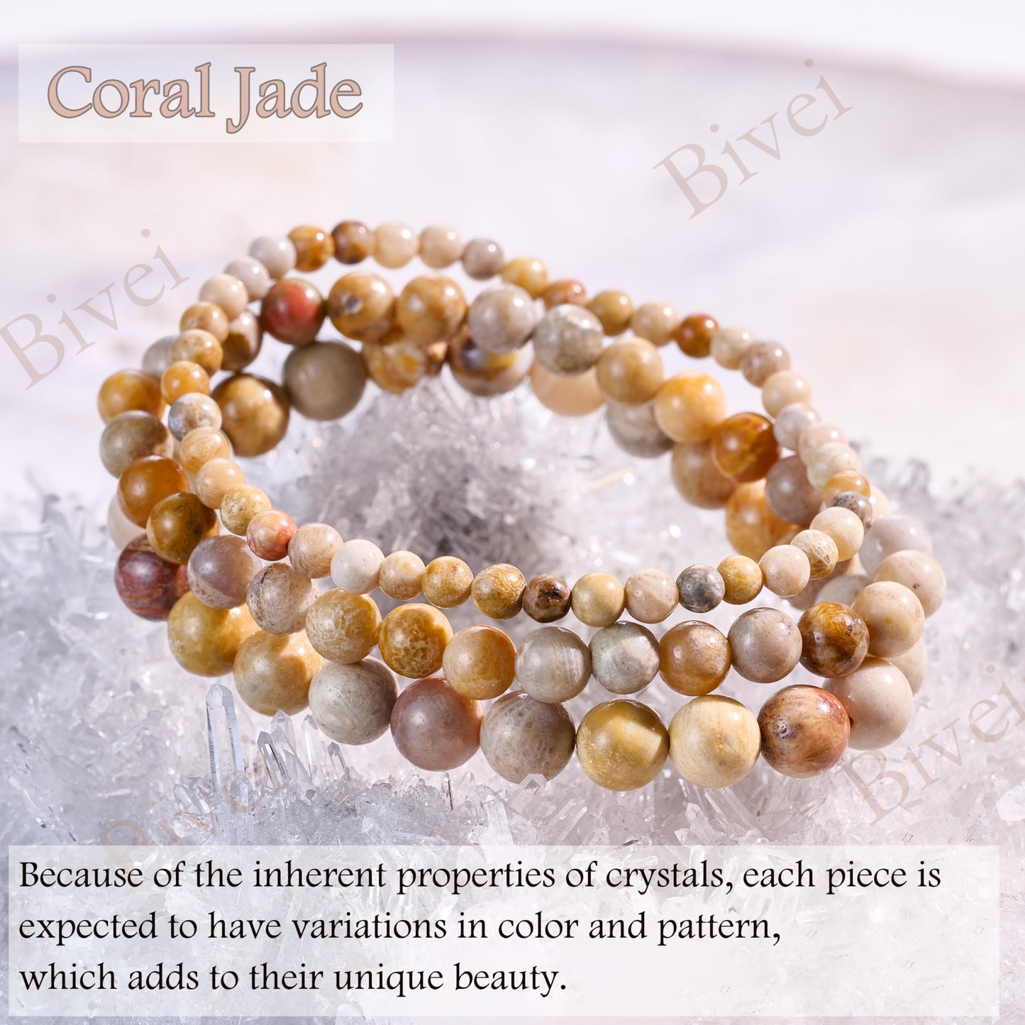 Bivei Coral Jade-Creativity &Calm-6mm Beaded Bracelets for Women Handmade Semi Precious Natural Stone Stretch Elastic Jewelry for Women Yoga Protection Gifts