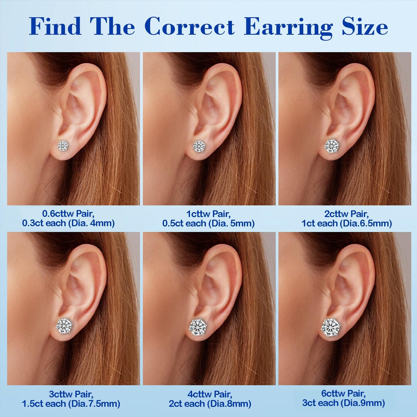 Moissanite Stud Earrings for Women Men, 1-6CT 6-Prong D Color Ideal 925 Sterling Silver Earrings with Certificate of Authenticity (6CT/Pair, 3CT each one)