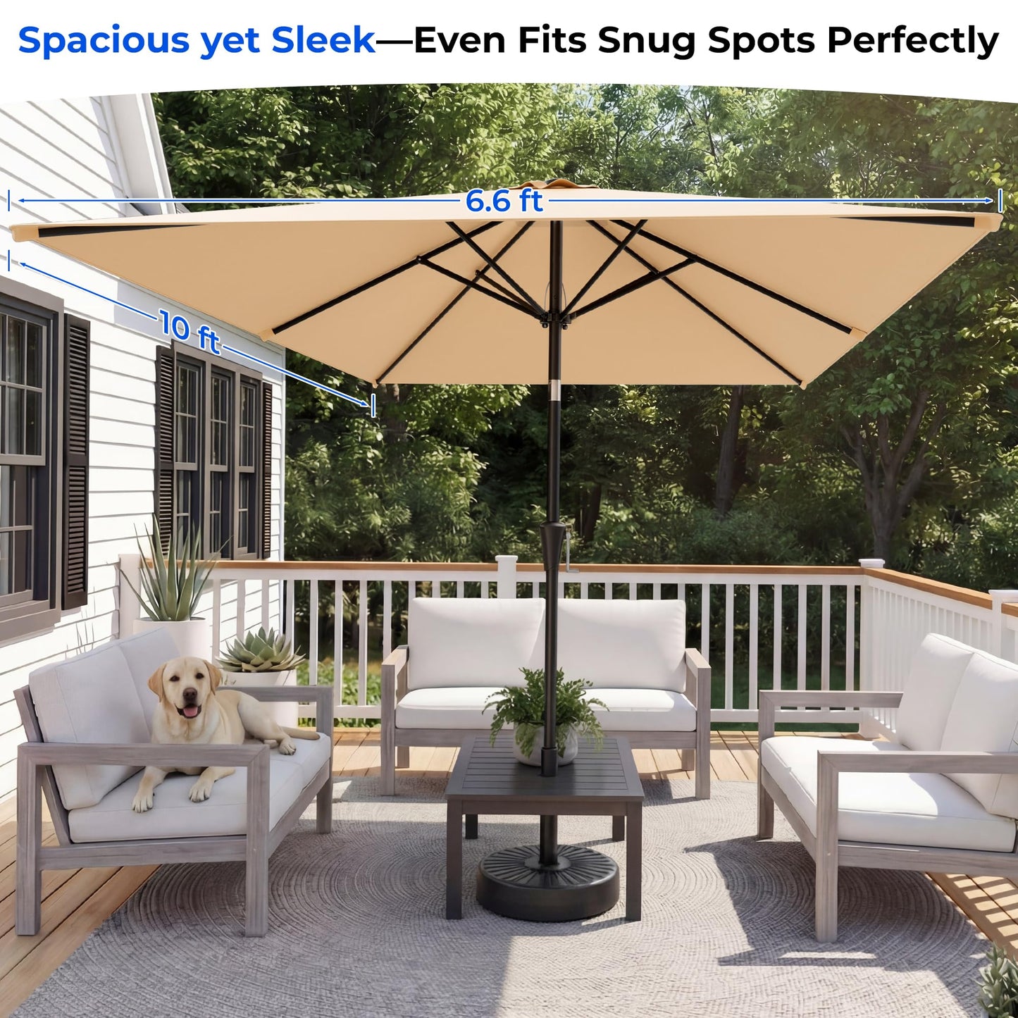 HOMSHADE 6.6 x 10 ft Rectangular Patio Umbrella Rectangle Umbrella Outdoor Patio, Large Outdoor Umbrellas for Patio Table with Tilting and Sun UV Protection for Pool, Deck, Market, Backyard, Beige