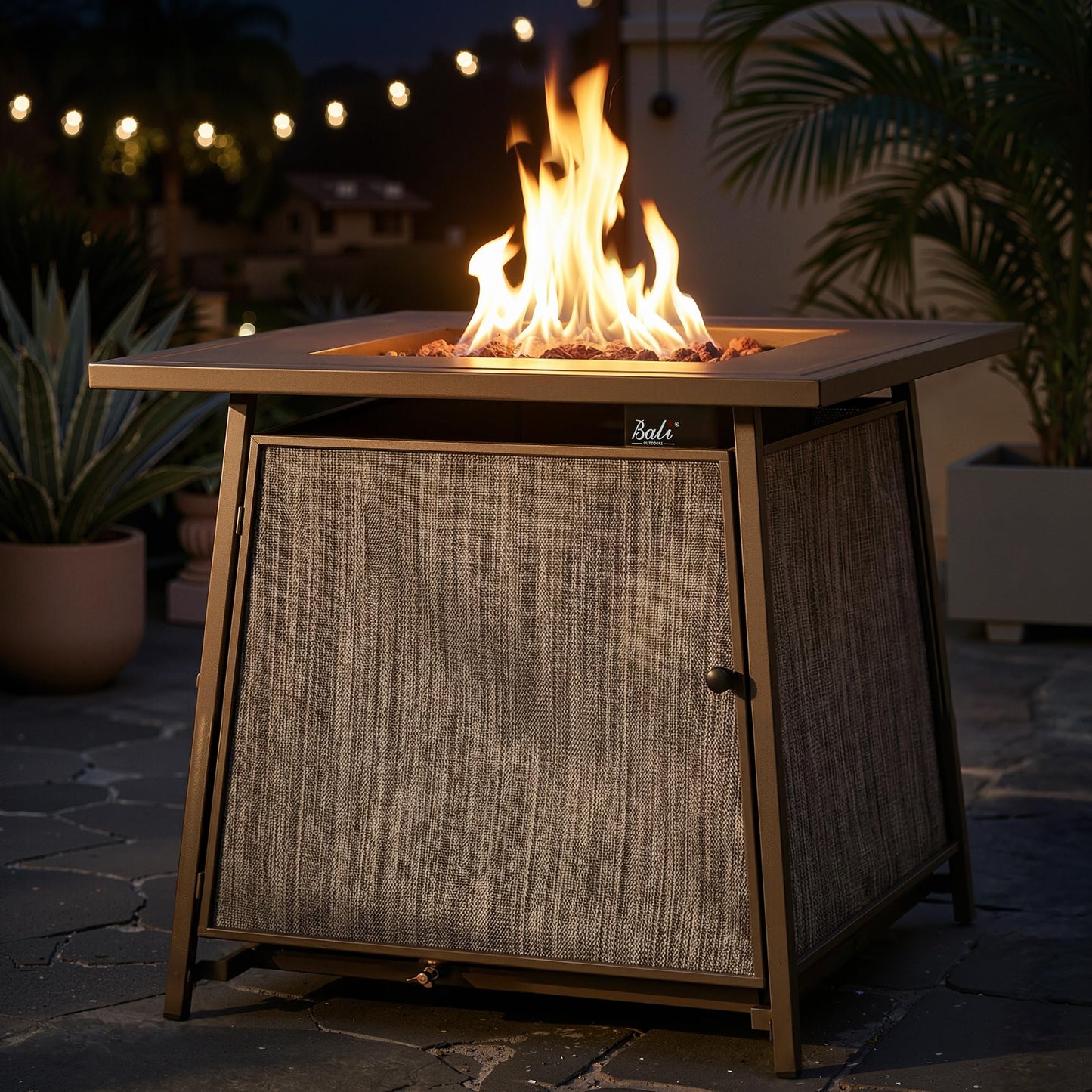 BALI OUTDOORS 50,000 BTU Propane Fire Pit Outdoor, 28 inch Propane Fire Pit Table Square, Gas Firepits for Outside Patio, Garden, Backyard