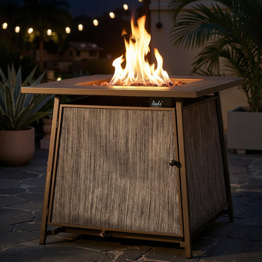 BALI OUTDOORS 50,000 BTU Propane Fire Pit Outdoor, 28 inch Propane Fire Pit Table Square, Gas Firepits for Outside Patio, Garden, Backyard