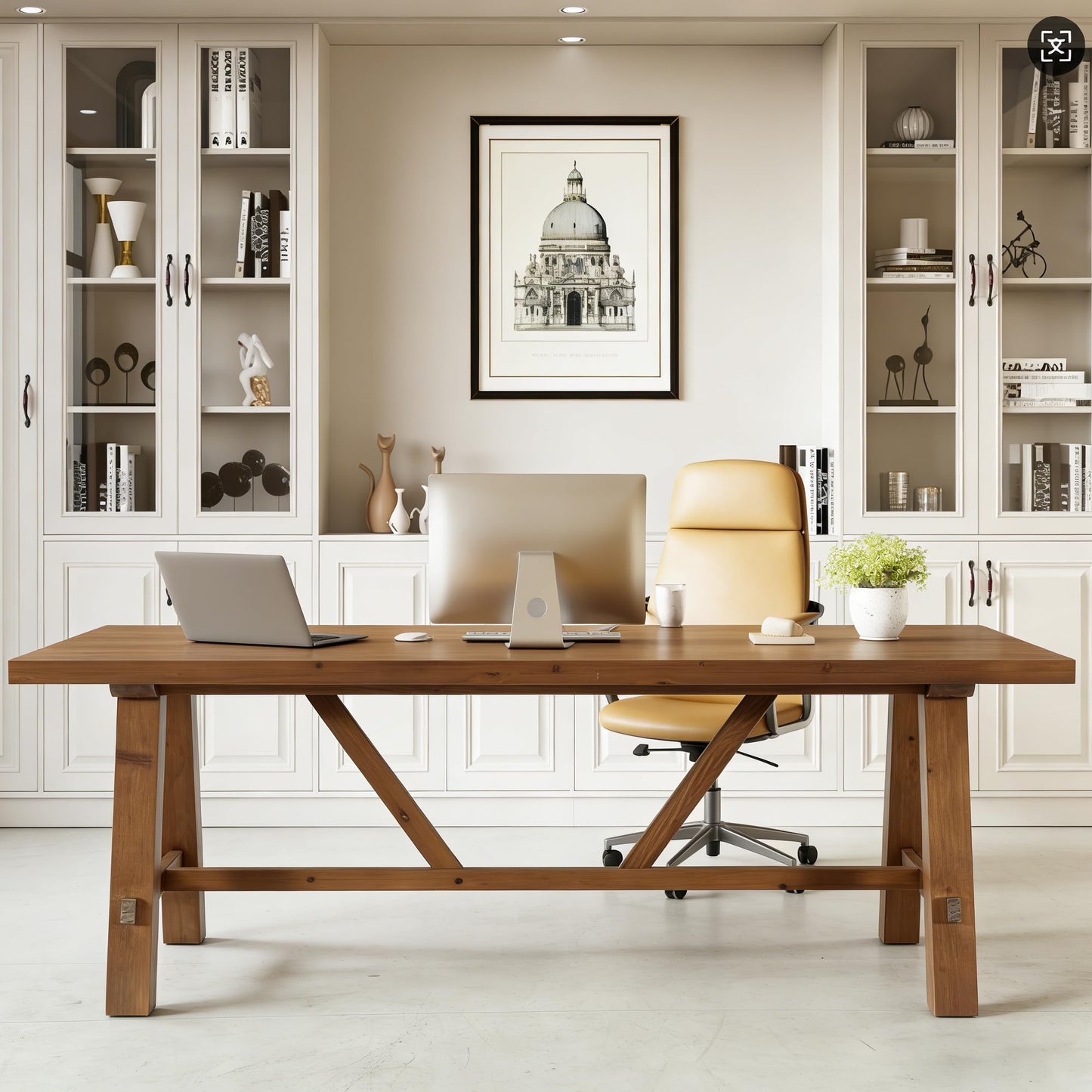 LITTLE TREE 70.87" Long Large Wood Desks, Solid Wood Office Desk, Farmhouse Executive Computer Desk, Home Office Workstaticon, Work Writing Table, Rustic Brown