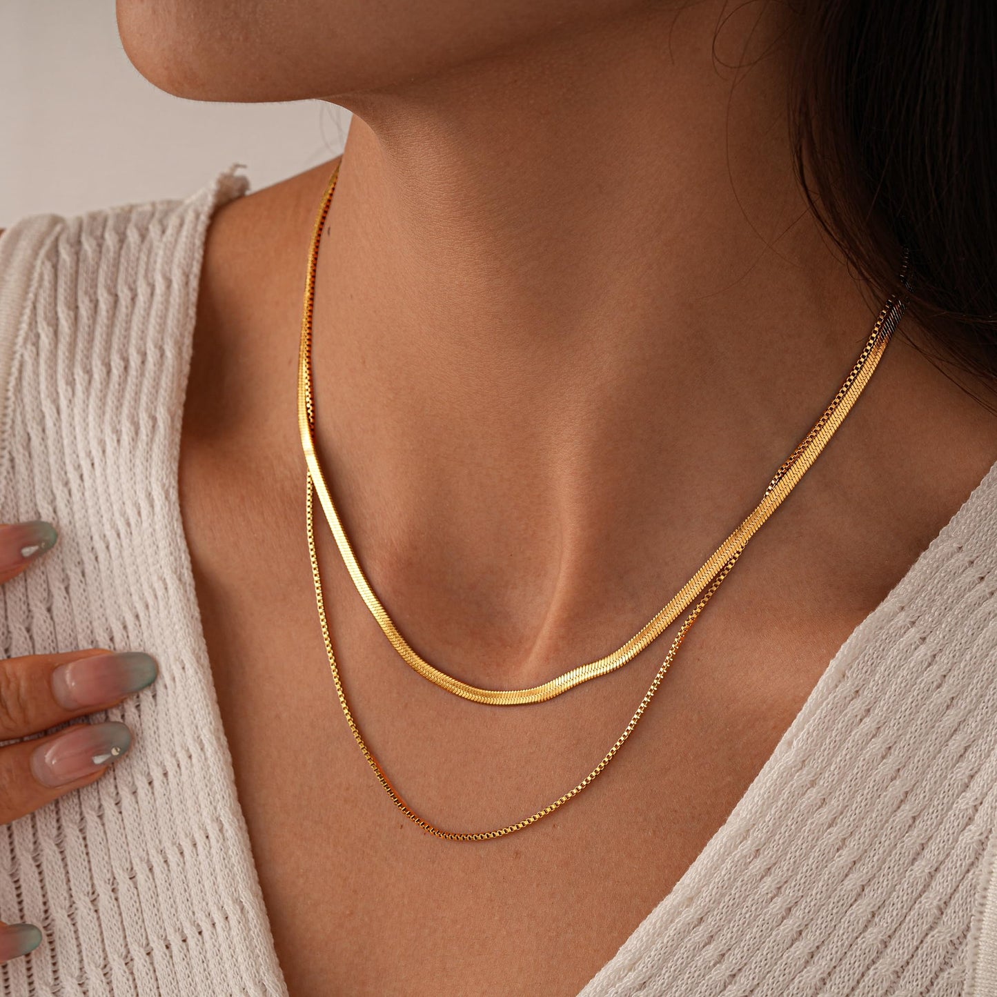 ANDKISS Gold Necklace Stack for Women - 14K Gold Plated Layered Necklace Trendy Minimalist Snake Chain Necklaces Simple Choker Necklaces Jewelry Christmas Gift for Womem