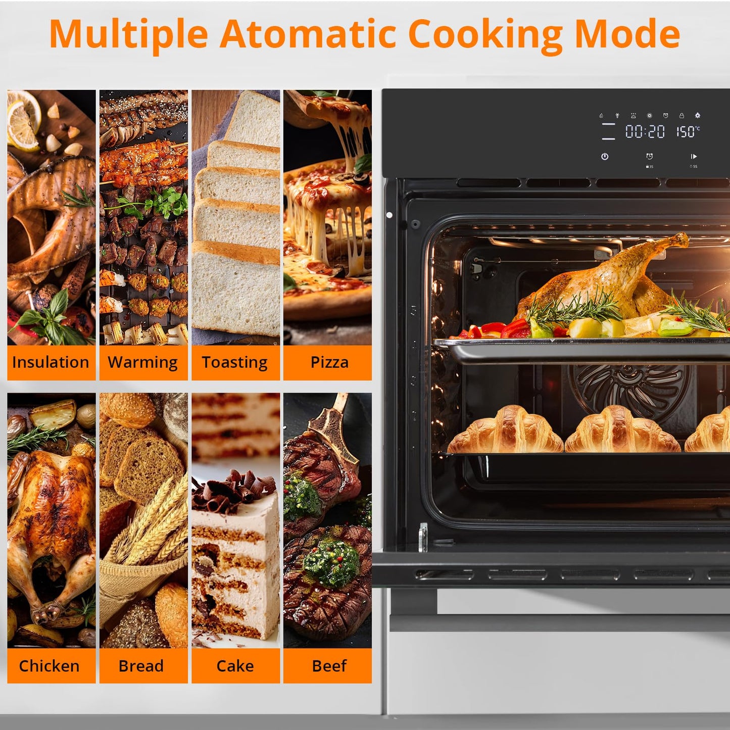 Garvee 24 Inch Built-In Single Wall Oven, 2.5 Cu.Ft Electric Oven with Touch & Mechanical Knob Control, 8 Modes, 3000W, ETL Certified, Black