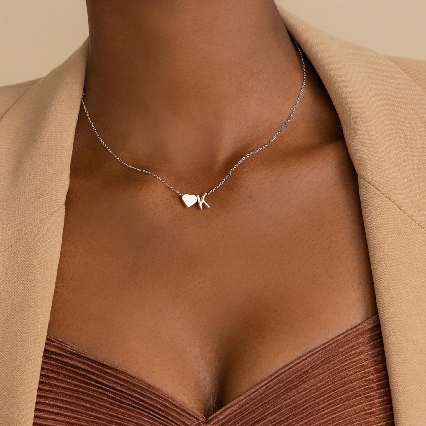 Turandoss Heart Initial Necklace for Women, 18K-White-Gold-Plated Heart Initial E Dainty Necklaces Tiny Silver Necklaces Birthday Gifts for Women Jewelry