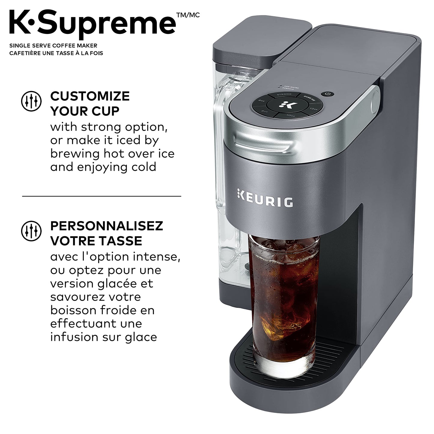 Keurig K-Supreme Coffee Maker, Single Serve K-Cup Pod Coffee Brewer Machine, With MultiStream Technology, 66 Oz Dual-Position Reservoir, and Customizable Settings, Gray