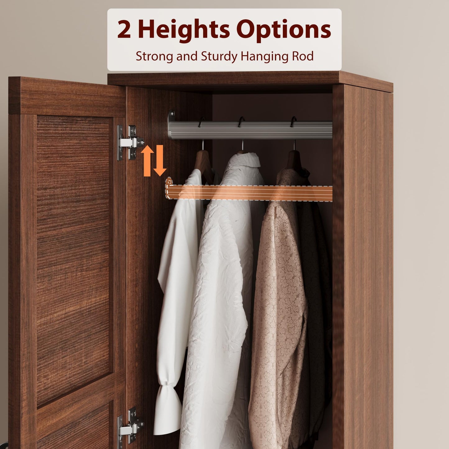 GarveeHome Armoire Wardrobe Closet with 2 Doors, Wooden Wardrobe Cabinet with Hanging Rod, 72 in Narrow Tall Clothing Armoire Cabinet with 18 Adjustable Shelves for Clothes, Bedroom, Walnut