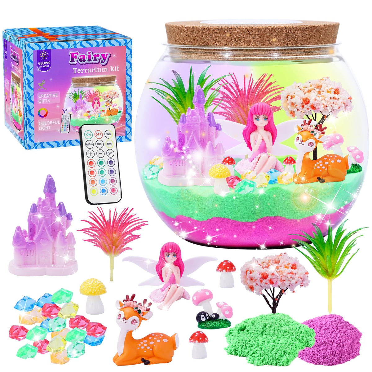 Hannstar Fairy Garden Kits for Kids - Light Up Terrarium kit Birthday Gift for Girls Ages 4 5 6 7 8 10 12 Years Old - Creative Garden Toys for Girls - DIY Arts and Crafts Kit for Kids