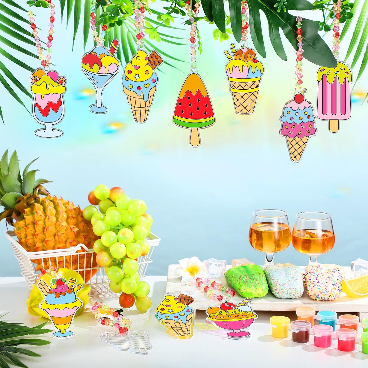 Yaomiao 30 Sets Summer Suncatchers Window Art Drawing Kits DIY Ice Cream Sun Catcher Crafts Bulk Paint Your Own Window Hanging Ornaments for Home Birthday Party Favors Decor Gifts