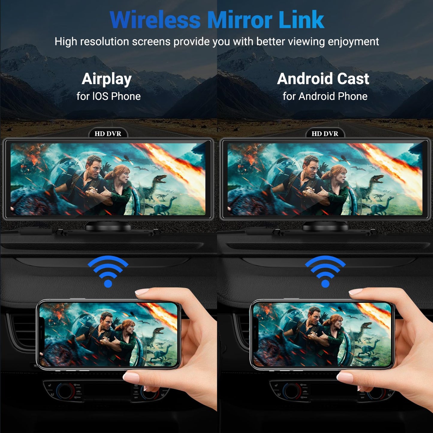 Wireless Apple Carplay Screen for Car with 4K Dash Cam, 10.26" Portable Apple Carplay & Android Auto, HD Touchscren with 1080p Backup Camera, Voice Control/Mirror Link/GPS Navigation/BT/FM