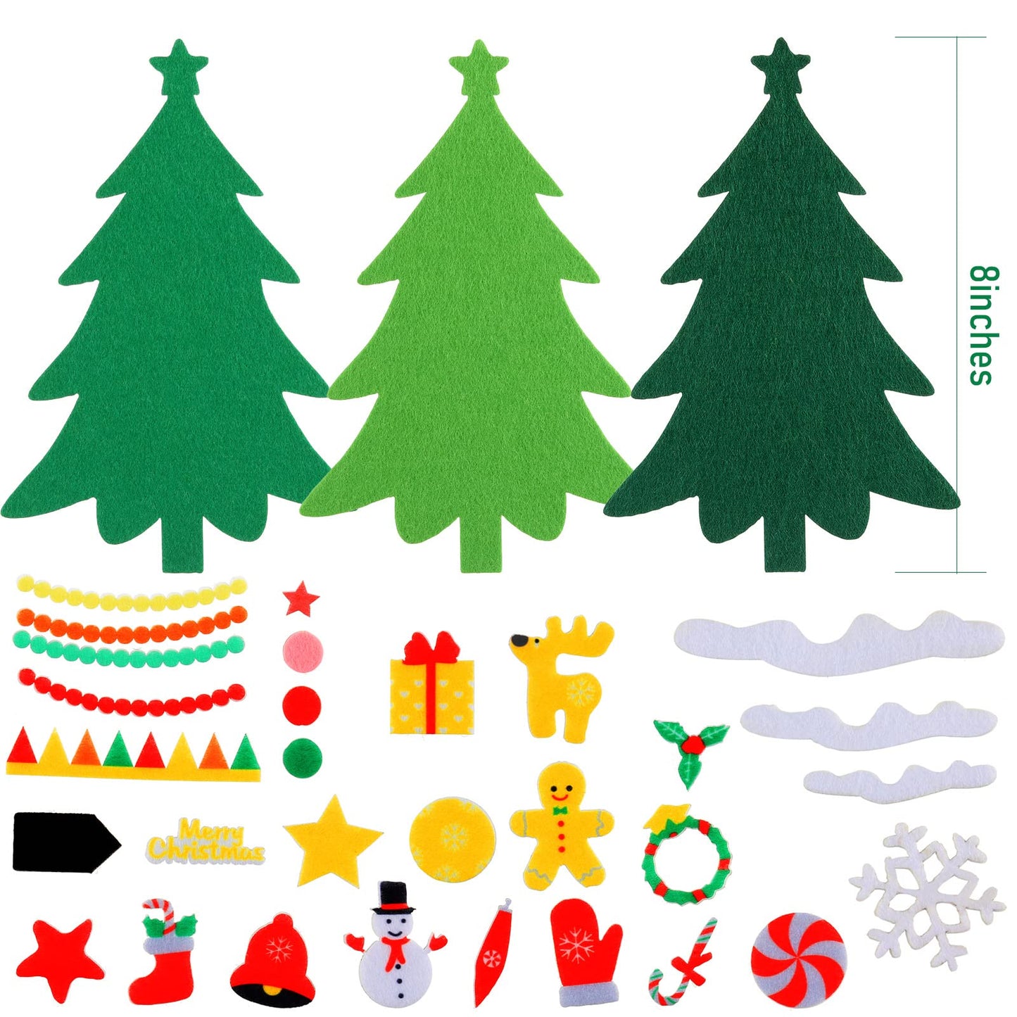 Tatuo DIY Felt Christmas Tree and Ornaments Felt Kids Party Favors Stickers for Kids Home Door Wall Hanging Christmas Tree Craft Decorations (36)