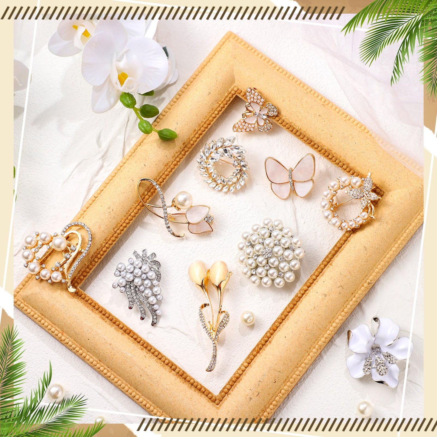 Loetere 10 Pcs Brooches for Women Pearl Rhinestone Butterfly Bouquet Brooch Pin Bulk Elegant Crystal Lily Flower Pin Gifts for Wedding Bridal Dress Corsage Coats Jackets Sweaters Clothing Accessories