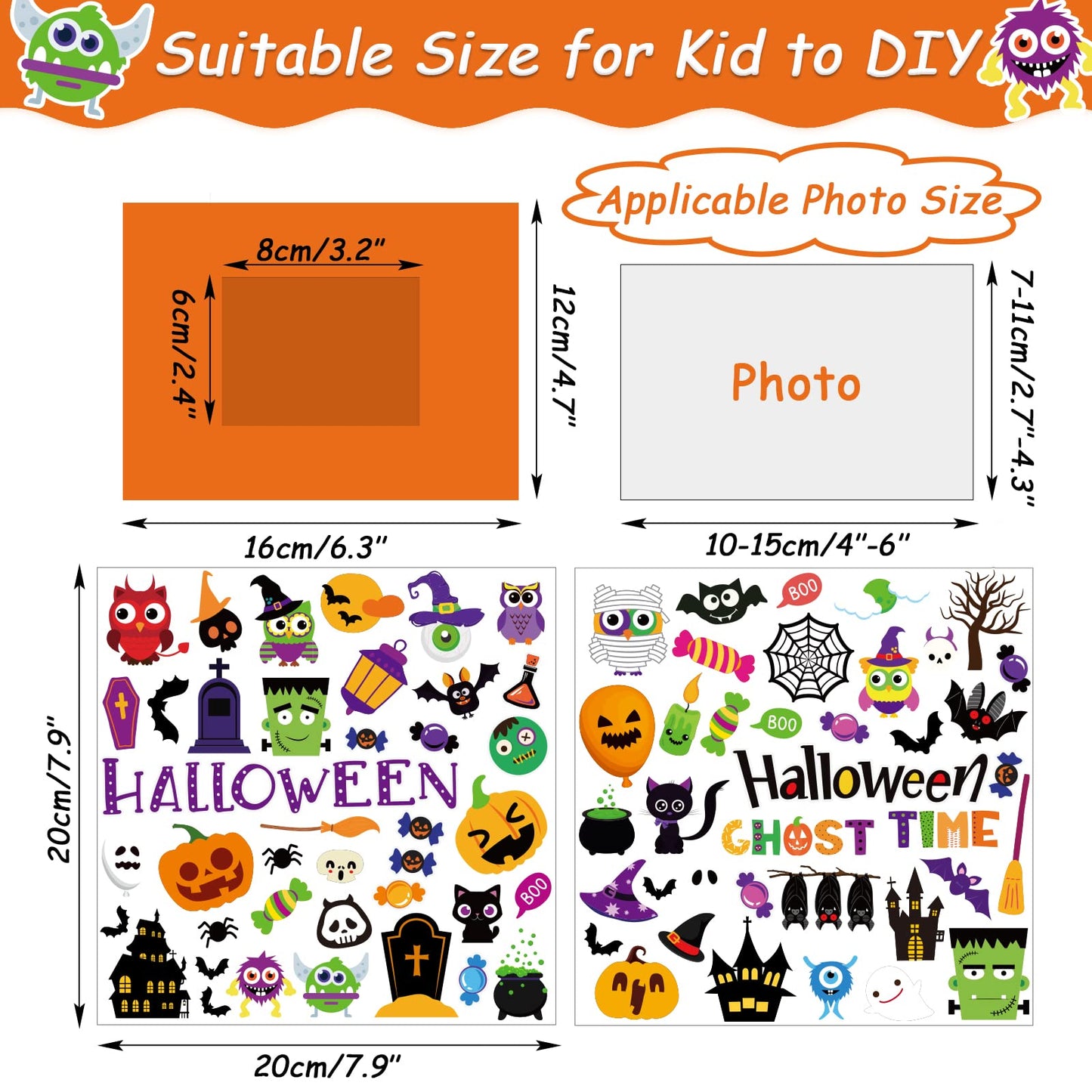 30 Packs Halloween Arts and Crafts for Kids Picture Frame Craft Kits Photo DIY Craft Set Bulk Pumpkin Maple Leave Turkey Stickers Children Classroom Kindergarten Preschool Game Activities Ages 4-12
