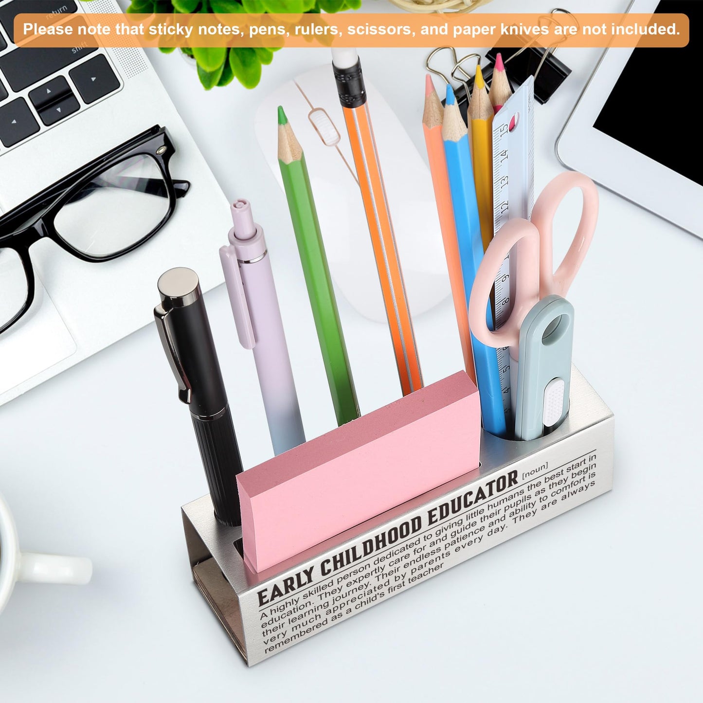 CINRLLA Early Childhood Educator Gifts, Teacher Appreciation Gifts, Teacher Graduation Gifts, Pen Holder for Desk, Pen Holder with Sticky Notes Holder, Office Stationery Organizer, CPA327