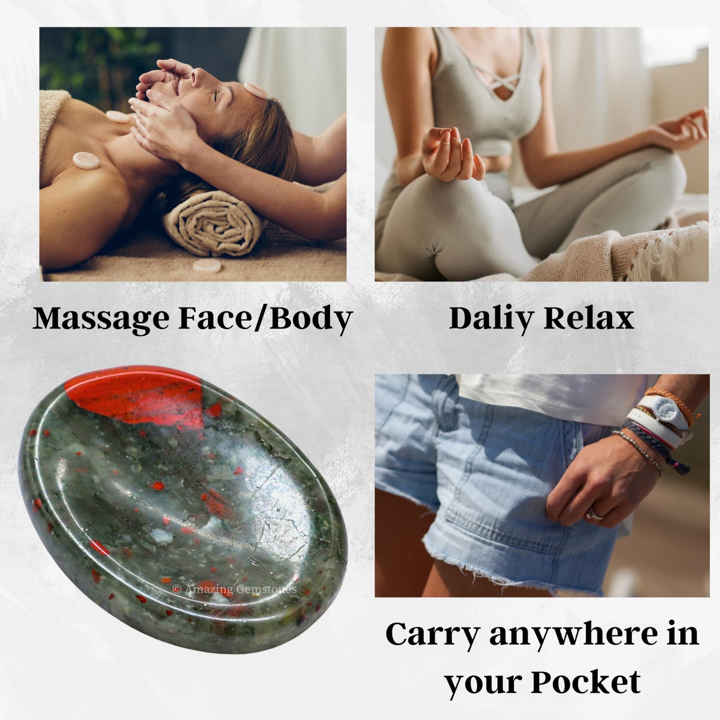Amazing Gemstone African Bloodstone Worry Stone Crystals and Healing Stones - Worry Stones for Stress Relief Gifts - Piedra Crystal Fidget for Meditation - Unique Stocking Stuffers and Birthday Gifts