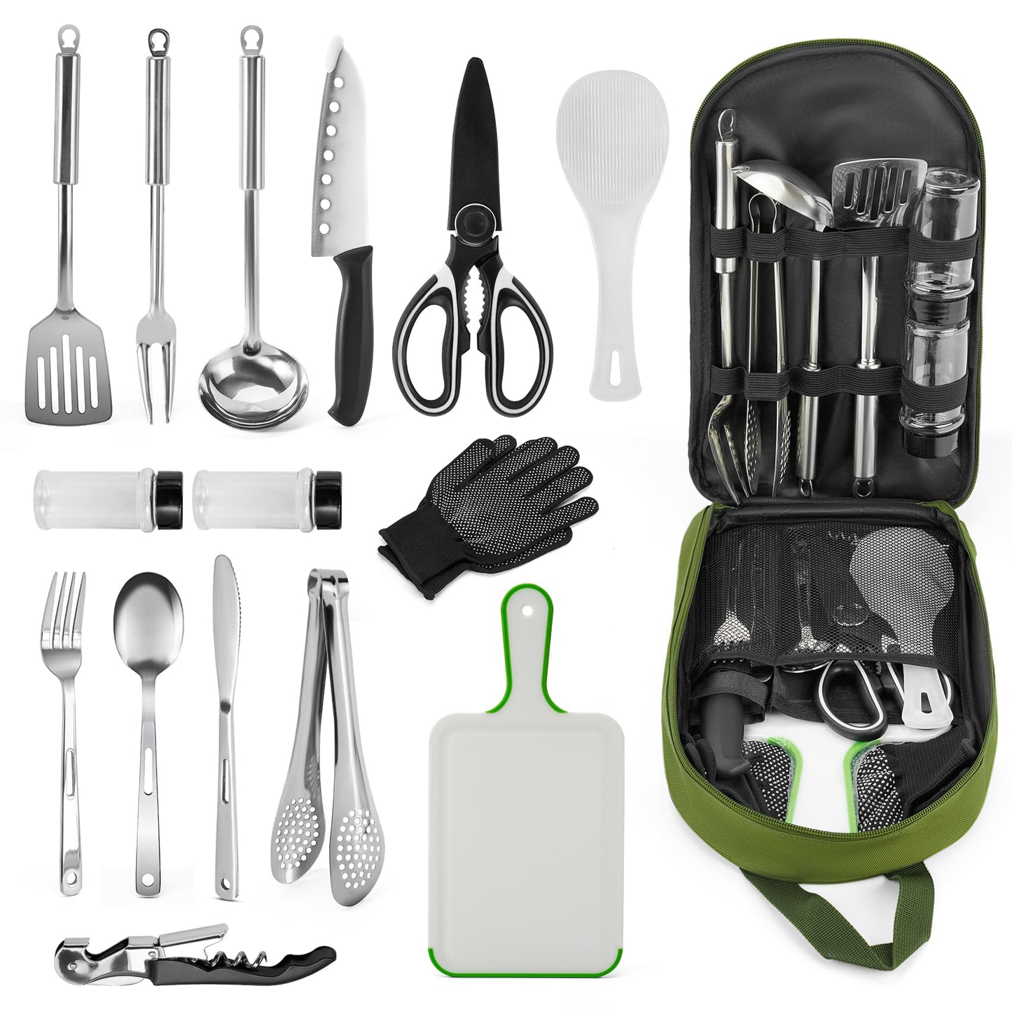 ONLYFIRE OUTDOOR LIVING Portable Camping Utensil Set, 16 Piece Cookware Kit, Outdoor Cooking and Grilling Utensil Organizer Travel Set Perfect for Picnic, RV, Tailgating, Camping, Hiking, CT606