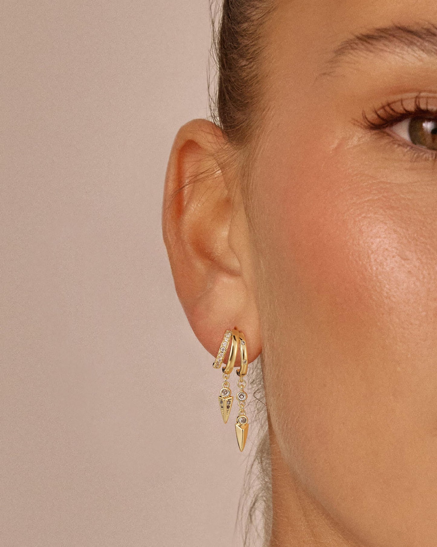 Freekiss Dainty Gold Dangle Huggie Earrings for Women, Simple 3 Hoop Illusion Drop Stud Earring Set with CZ, 14k Gold Plated Minimalist Hypoallergenic Everyday Womens Jewelry