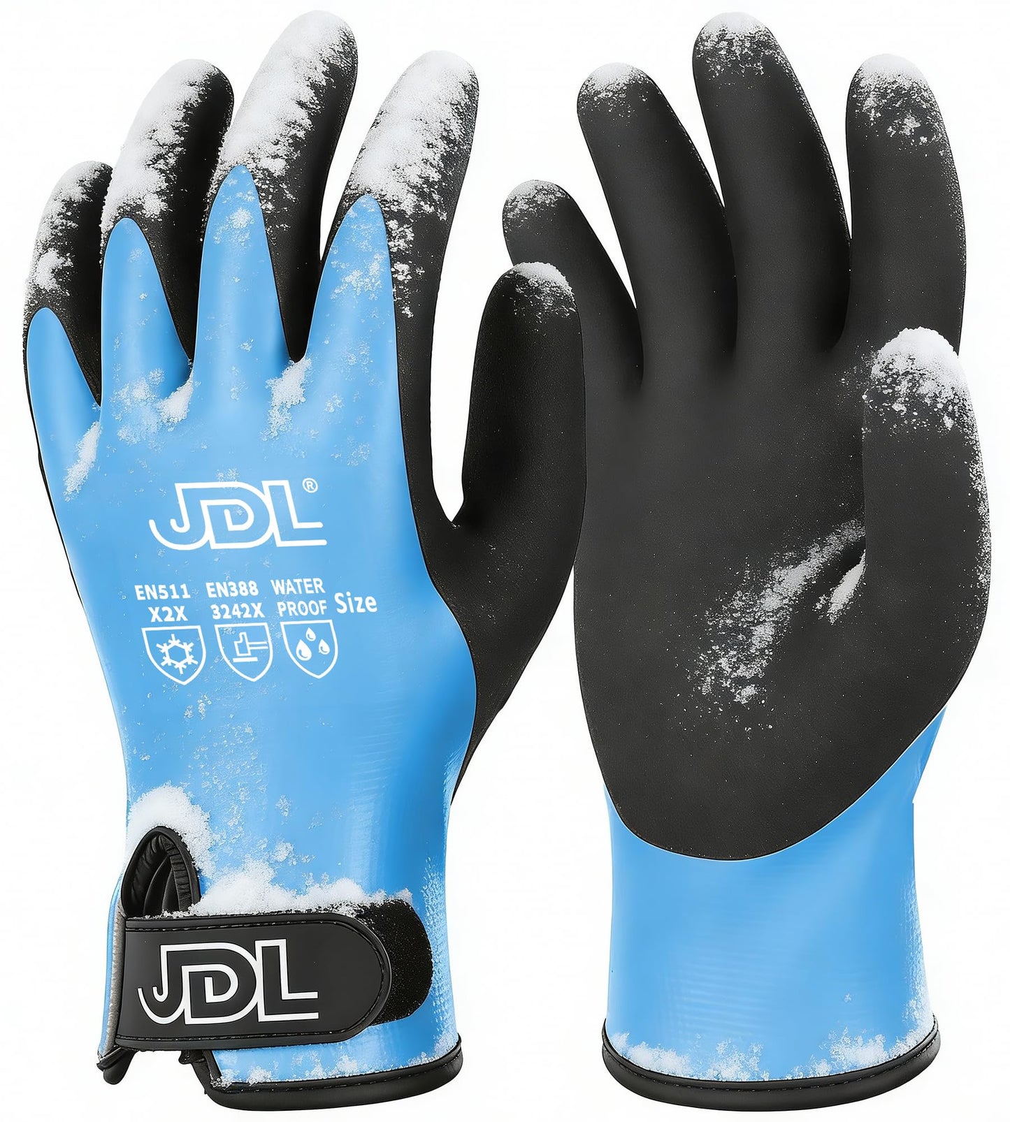 JDL 100% Waterproof Winter Work Gloves for Men & Women, Thermal Insulated Freezer Gloves for Cold Weather, Super Grip Palm, Blue, XX-Large