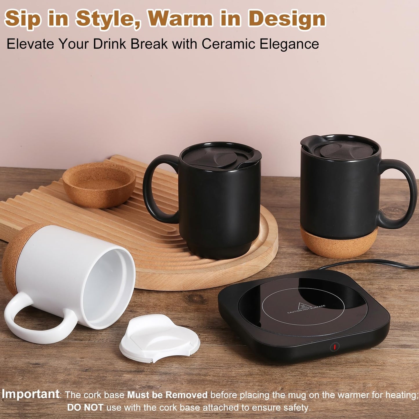 Coffee Mug Warmer & Mug Set for Desk, Electric 36W Coffee Cup Warmer with 15oz Ceramic Mug. Smart Coffee Cup Heater with Auto Shut Off/3 TEM for Heating Beverage, Candle,Coffee Lovers‘ Gifts,Black