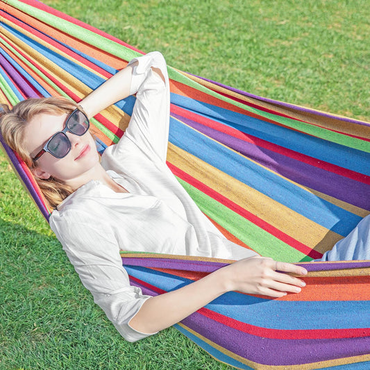 GAFETE Double Hammock with Stand for Outside, Upgraded Spreader Bar, Heavy Duty Space Saving Steel Stand 2 Person, Side Pockets, Easy Assembly, 600lbs Weight Capacity, Indoor & Outdoor (Classic Red)