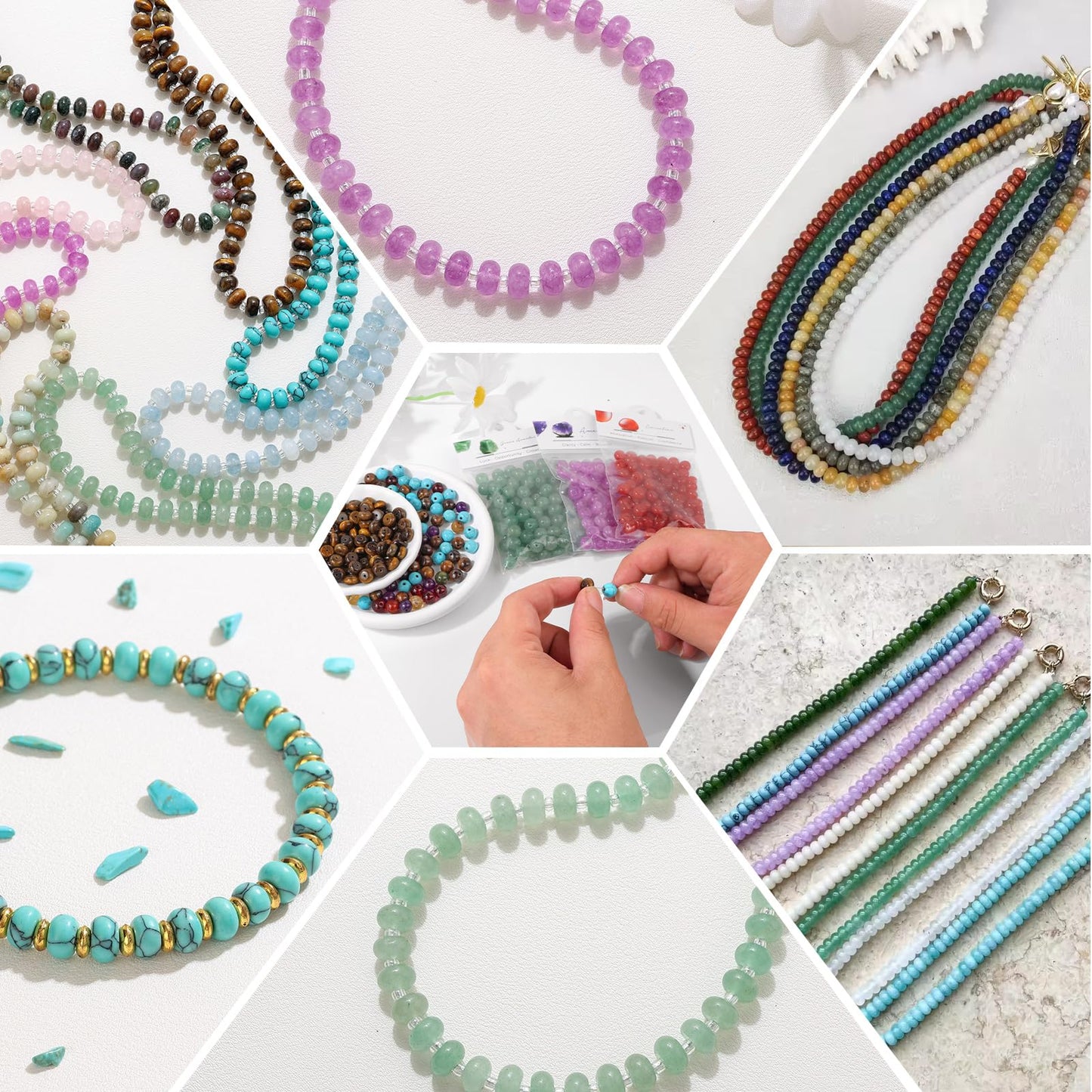 Raicegs 100pcs 5×8mm Rondelle Amazonite Beads Natural Gemstone Beads Abacus Disk Stone Loose Beads for Jewelry Making DIY Bracelets Necklace